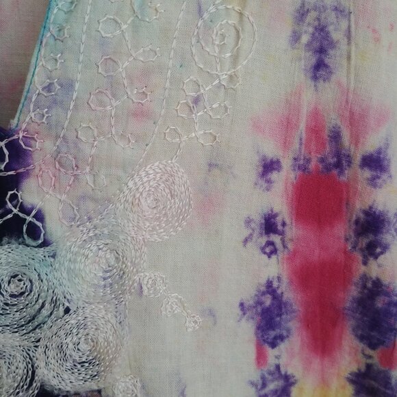 Handmade sturdy 100% cotton approx XL tie dye look embroidered blouse pockets - Picture 3 of 16